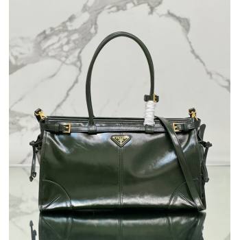 Prada Bonnie Large leather handbag 1BA433 Dark Green 2024 (YZ-250521032)