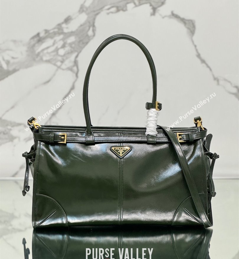 Prada Bonnie Large leather handbag 1BA433 Dark Green 2024 (YZ-250521032)
