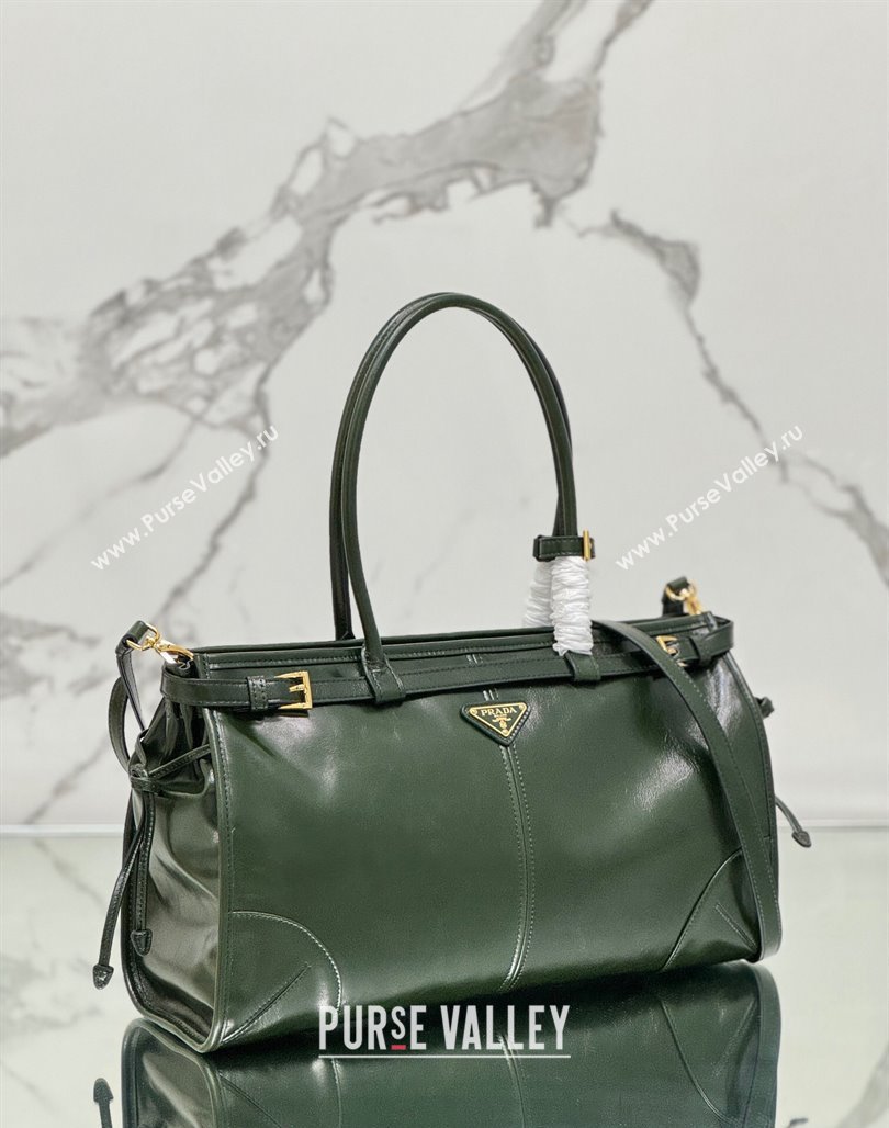 Prada Large leather handbag 1BA433 Dark Green 2024 (YZ-240524067)