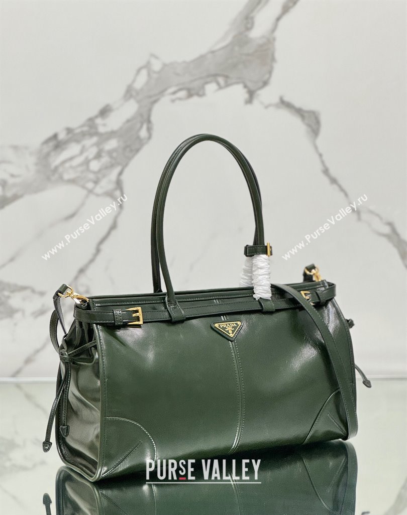 Prada Bonnie Large leather handbag 1BA433 Dark Green 2024 (YZ-250521032)