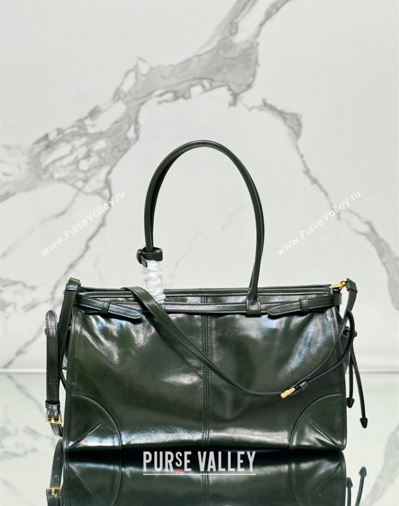 Prada Bonnie Large leather handbag 1BA433 Dark Green 2024 (YZ-250521032)