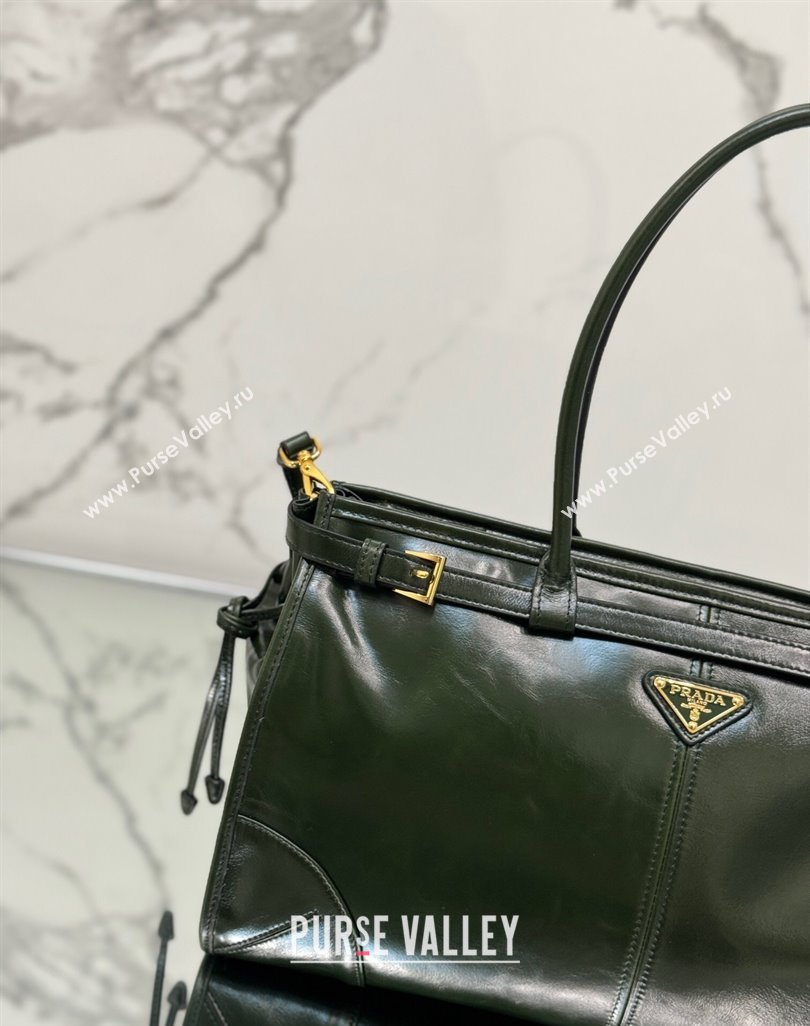 Prada Bonnie Large leather handbag 1BA433 Dark Green 2024 (YZ-250521032)