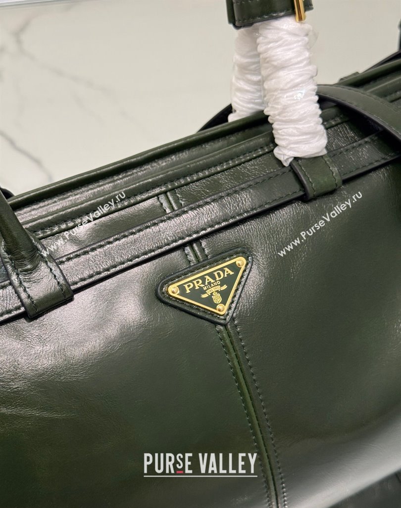 Prada Bonnie Large leather handbag 1BA433 Dark Green 2024 (YZ-250521032)