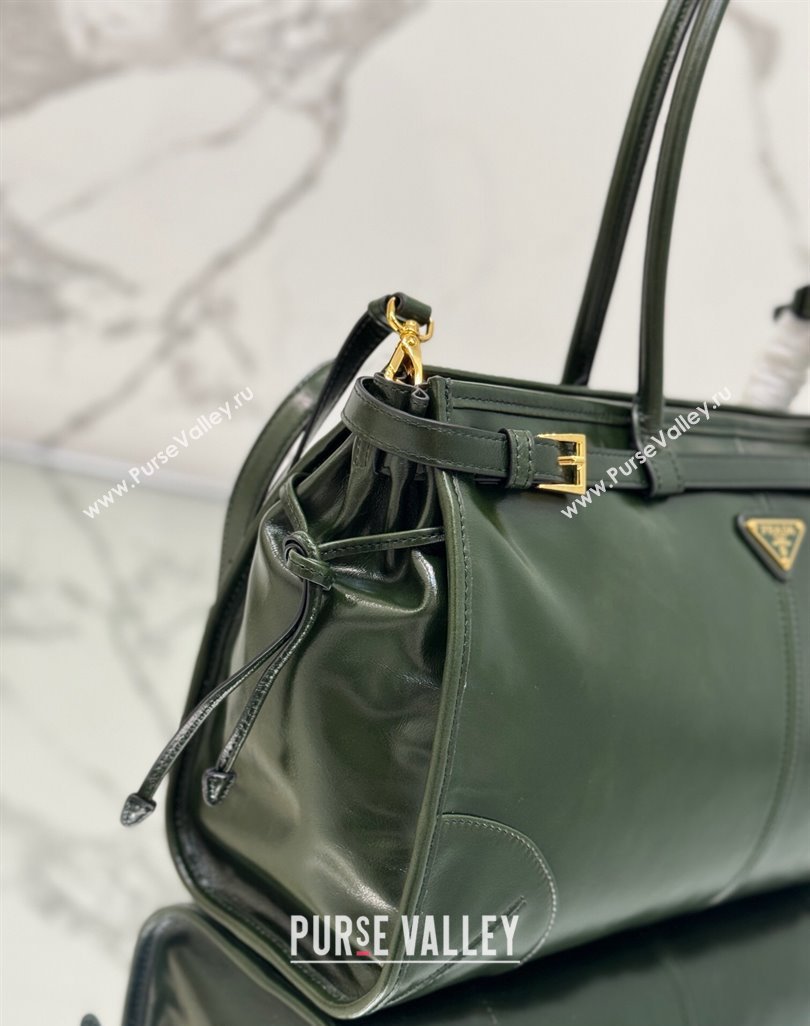 Prada Bonnie Large leather handbag 1BA433 Dark Green 2024 (YZ-250521032)