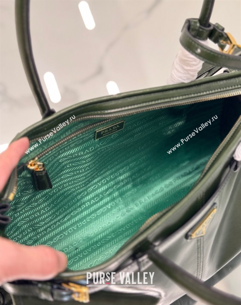 Prada Bonnie Large leather handbag 1BA433 Dark Green 2024 (YZ-250521032)