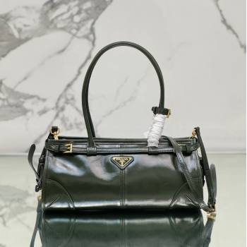 Prada Bonnie Medium shiny leather handbag 1BA426 Dark Green 2024 (YZ-250521047)