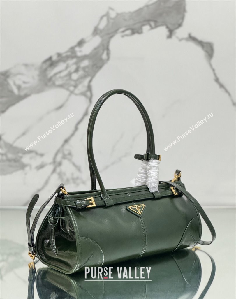 Prada Bonnie Medium shiny leather handbag 1BA426 Dark Green 2024 (YZ-250521047)
