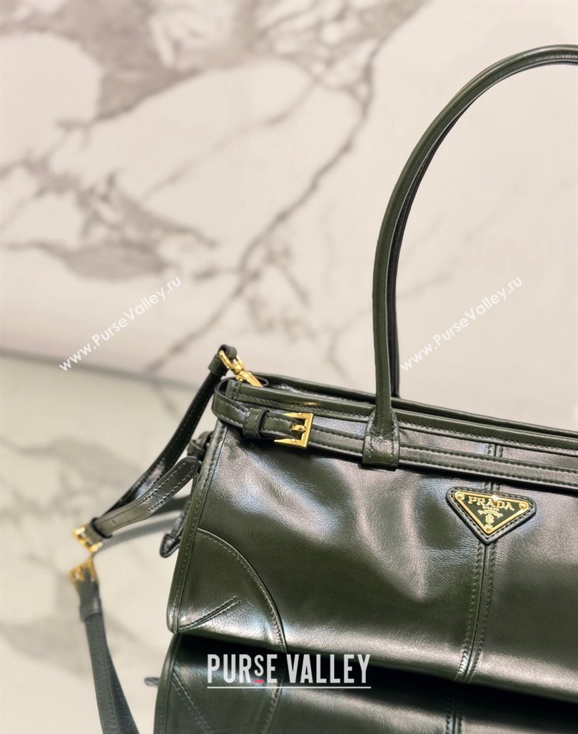 Prada Medium shiny leather handbag 1BA426 Dark Green 2024 (YZ-240524068)