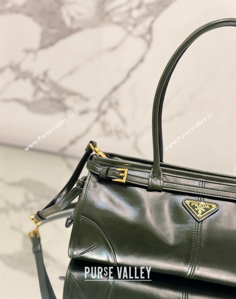 Prada Bonnie Medium shiny leather handbag 1BA426 Dark Green 2024 (YZ-250521047)