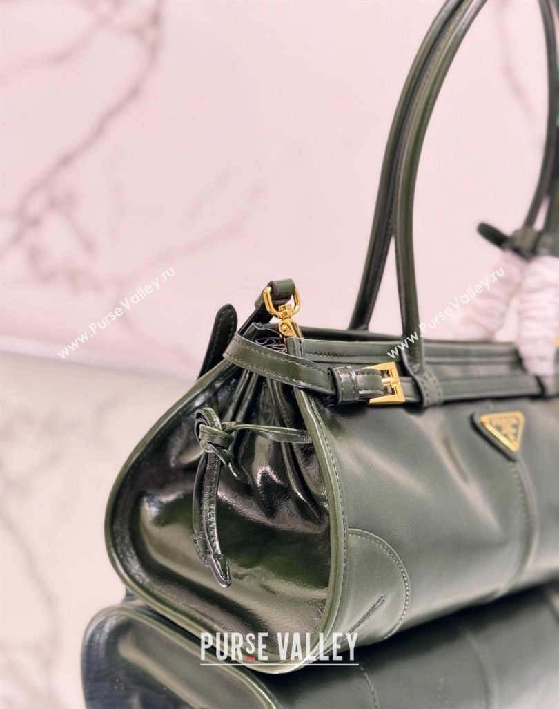 Prada Bonnie Medium shiny leather handbag 1BA426 Dark Green 2024 (YZ-250521047)