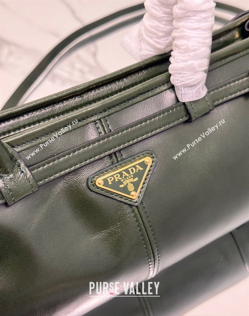 Prada Bonnie Medium shiny leather handbag 1BA426 Dark Green 2024 (YZ-250521047)