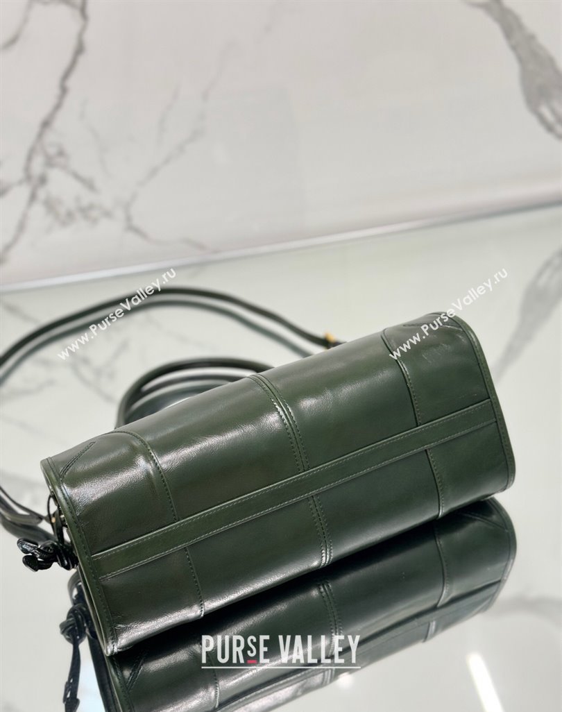 Prada Bonnie Medium shiny leather handbag 1BA426 Dark Green 2024 (YZ-250521047)