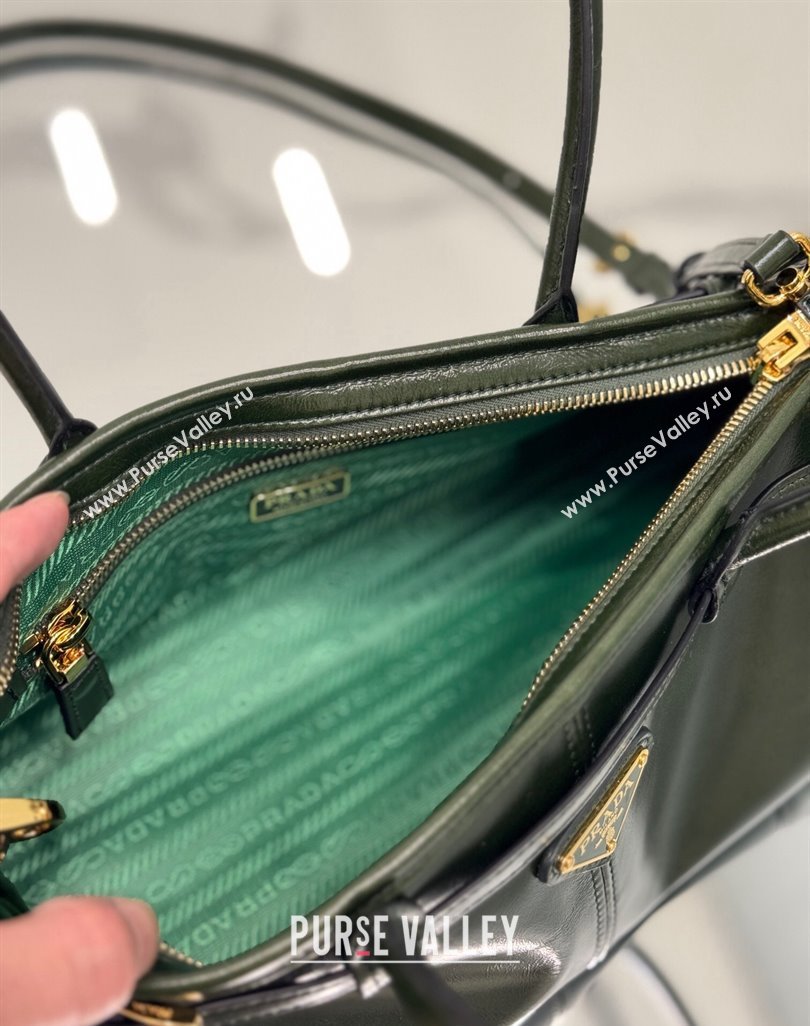 Prada Bonnie Medium shiny leather handbag 1BA426 Dark Green 2024 (YZ-250521047)