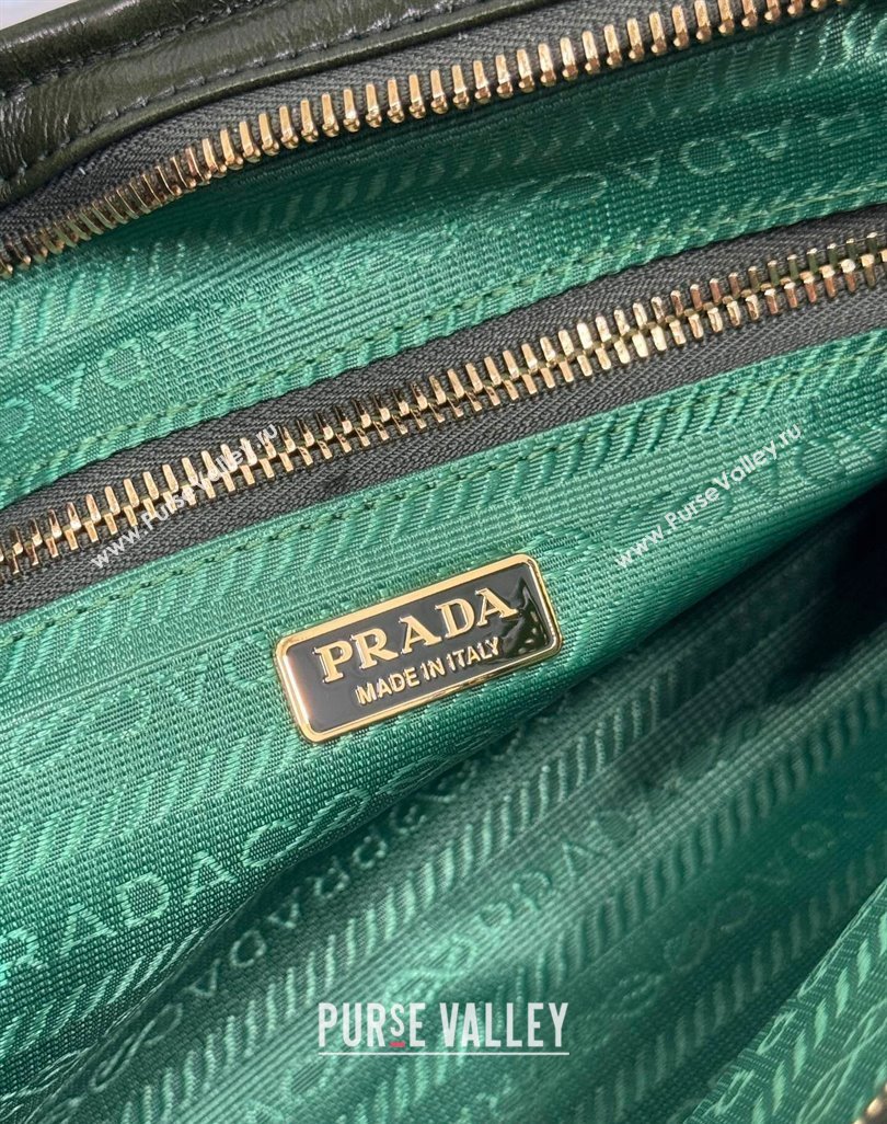 Prada Bonnie Medium shiny leather handbag 1BA426 Dark Green 2024 (YZ-250521047)