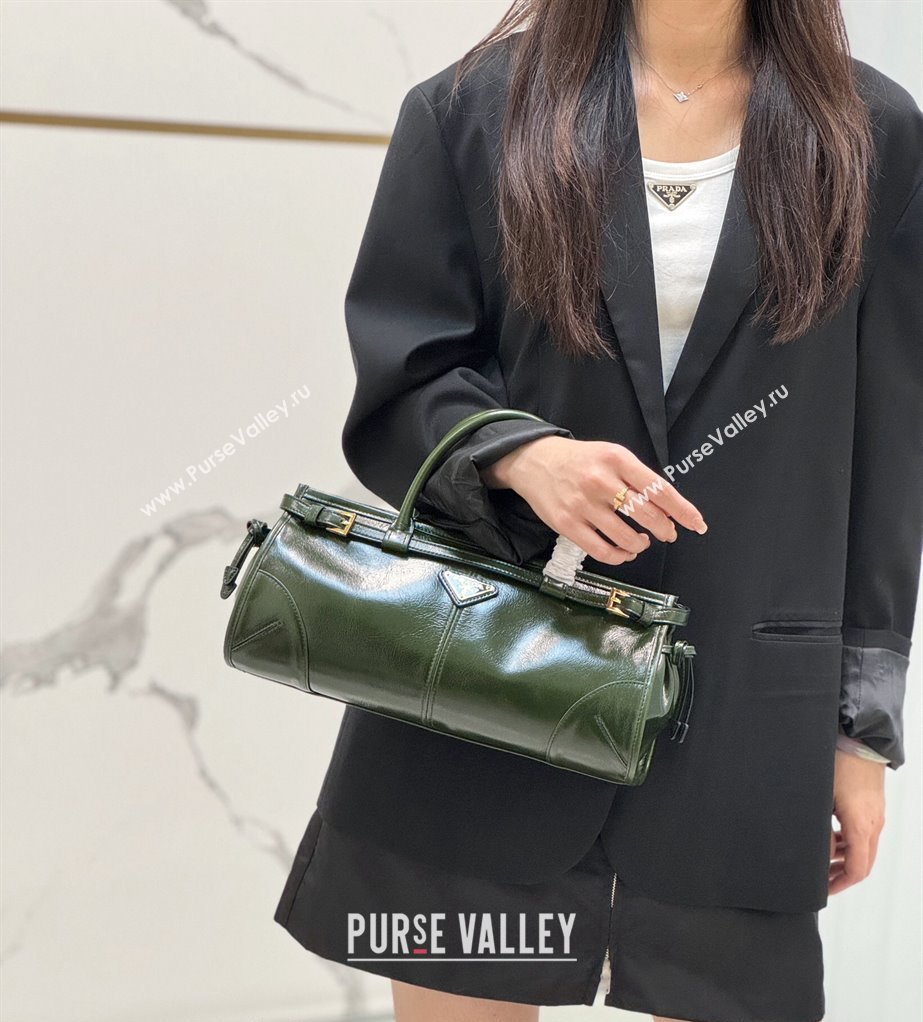 Prada Medium shiny leather top handbag 1BA426 Dark Green 2024 (YZ-240524069)