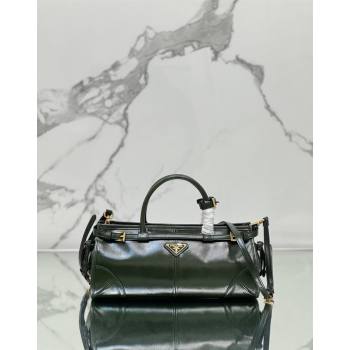 Prada Medium shiny leather top handbag 1BA426 Dark Green 2024 (YZ-240524069)