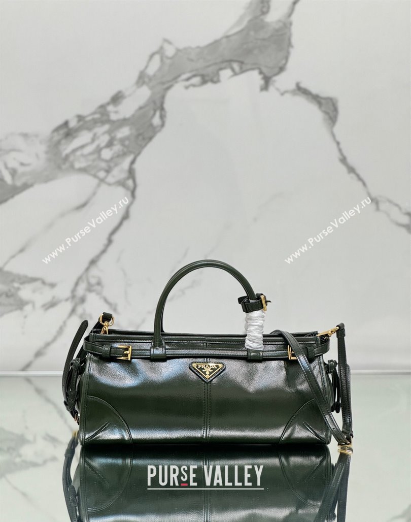 Prada Medium shiny leather top handbag 1BA426 Dark Green 2024 (YZ-240524069)