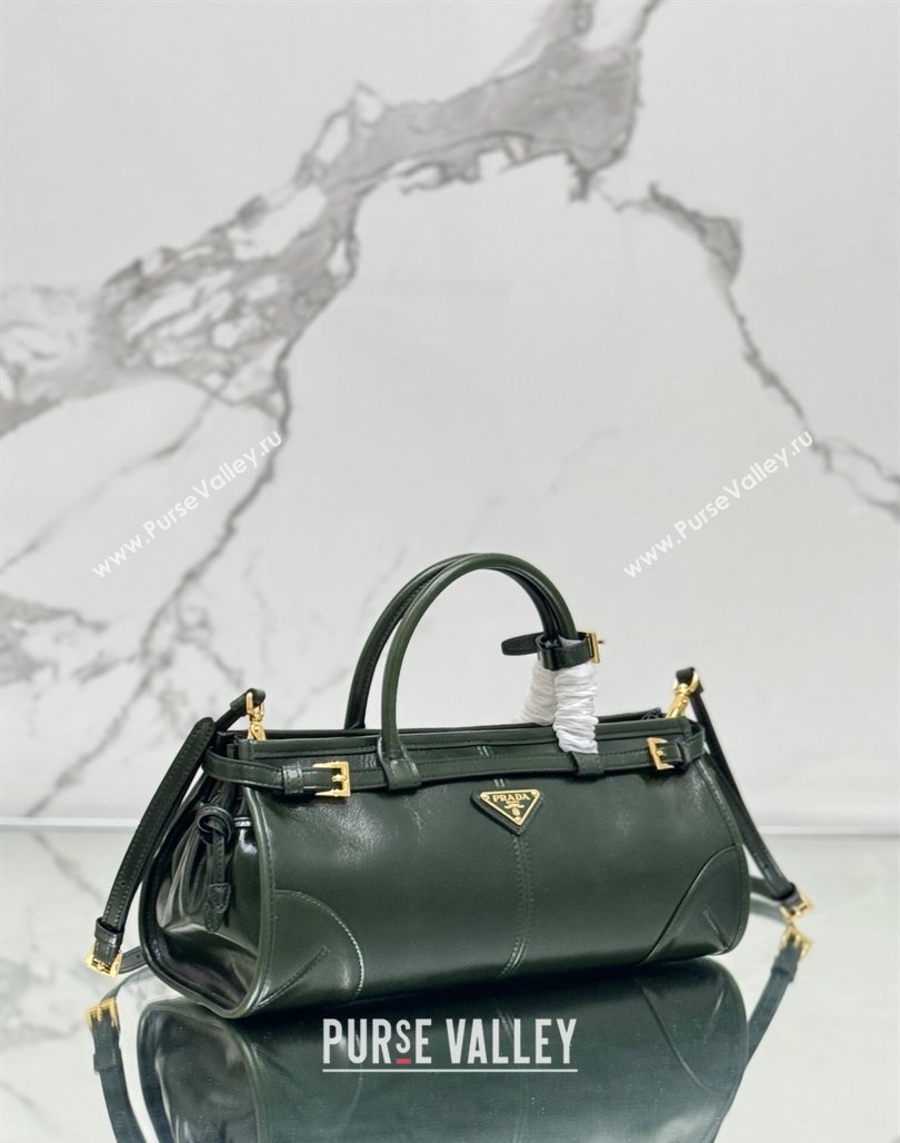 Prada Medium shiny leather top handbag 1BA426 Dark Green 2024 (YZ-240524069)