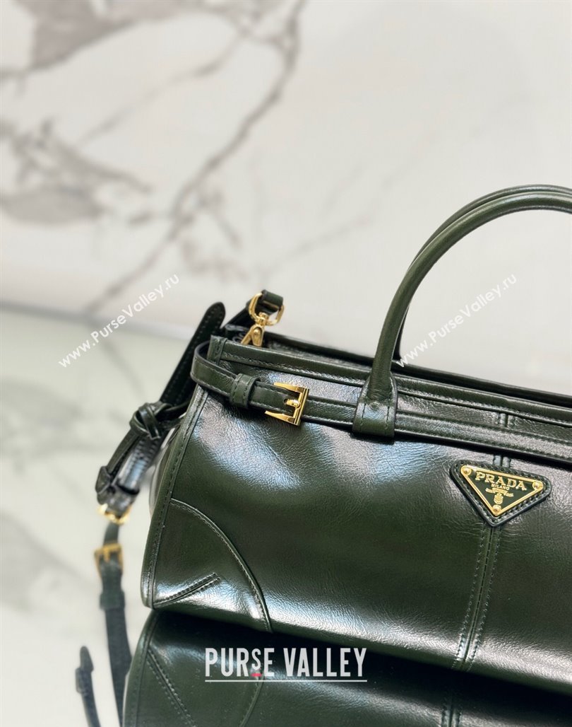 Prada Medium shiny leather top handbag 1BA426 Dark Green 2024 (YZ-240524069)