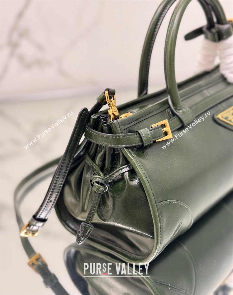 Prada Medium shiny leather top handbag 1BA426 Dark Green 2024 (YZ-240524069)