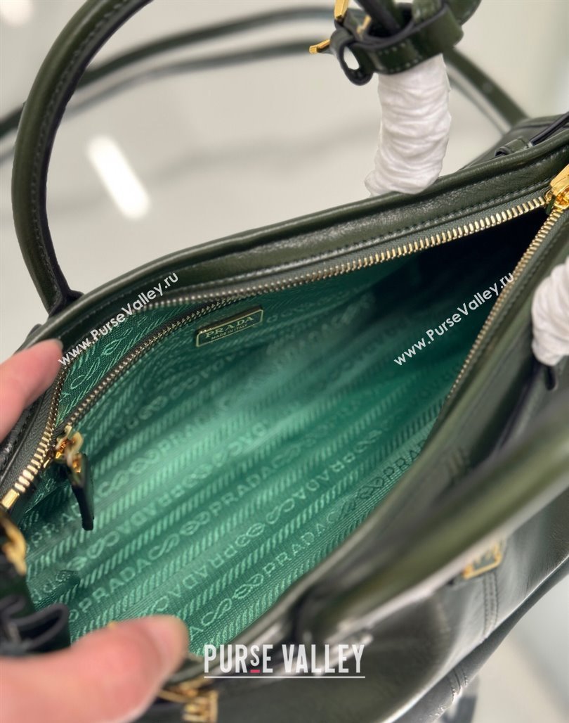 Prada Medium shiny leather top handbag 1BA426 Dark Green 2024 (YZ-240524069)