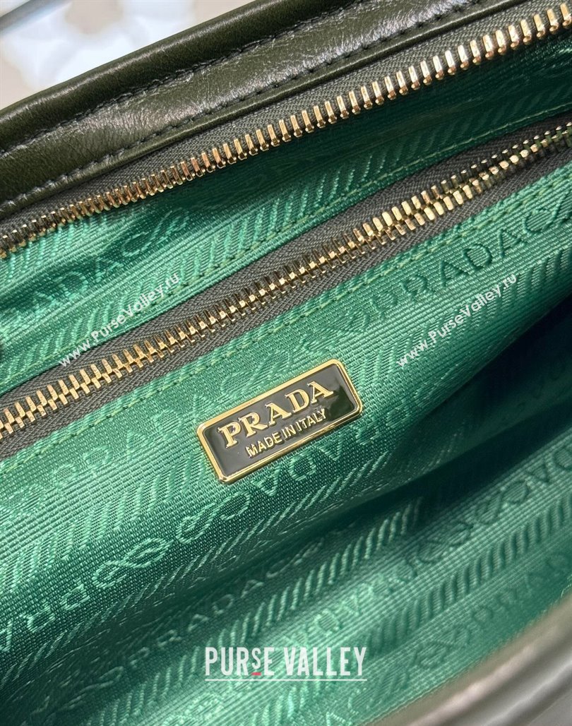 Prada Medium shiny leather top handbag 1BA426 Dark Green 2024 (YZ-240524069)