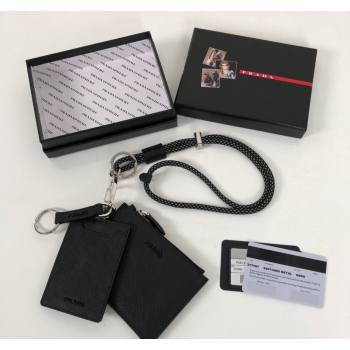 Prada Saffiano leather Key Pouch and Card Holder Set Black 2024 2TT087 (YZ-240524077)