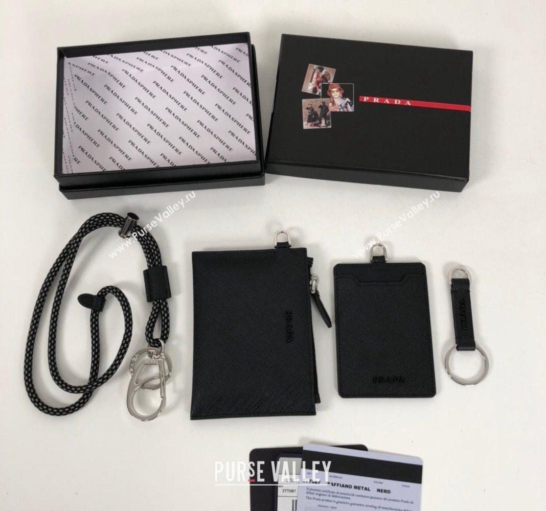 Prada Saffiano leather Key Pouch and Card Holder Set Black 2024 2TT087 (YZ-240524077)