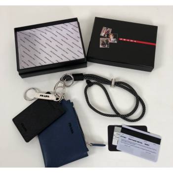 Prada Saffiano leather Key Pouch and Card Holder Set Blue 2024 2TT087 (YZ-240524078)