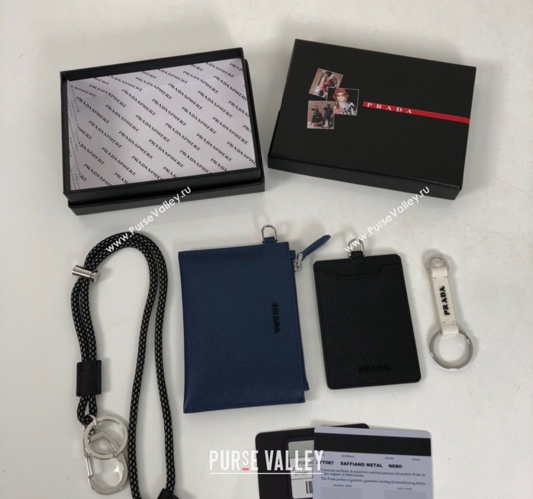 Prada Saffiano leather Key Pouch and Card Holder Set Blue 2024 2TT087 (YZ-240524078)