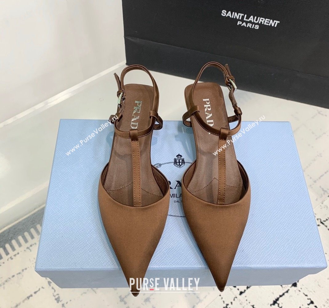 Prada Satin Slingback Pumps 3.5cm Brown 2024 0611 (KER-240611090)