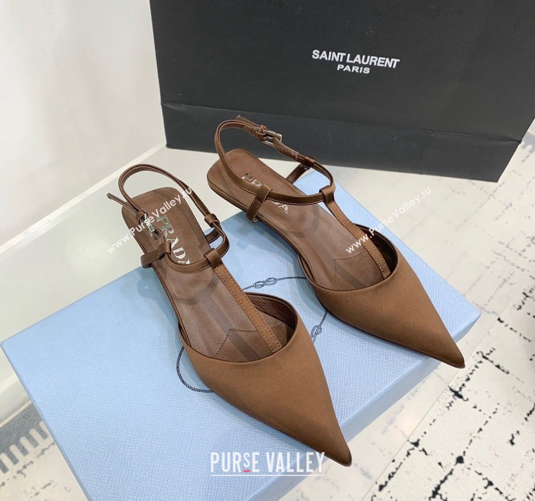 Prada Satin Slingback Pumps 3.5cm Brown 2024 0611 (KER-240611090)