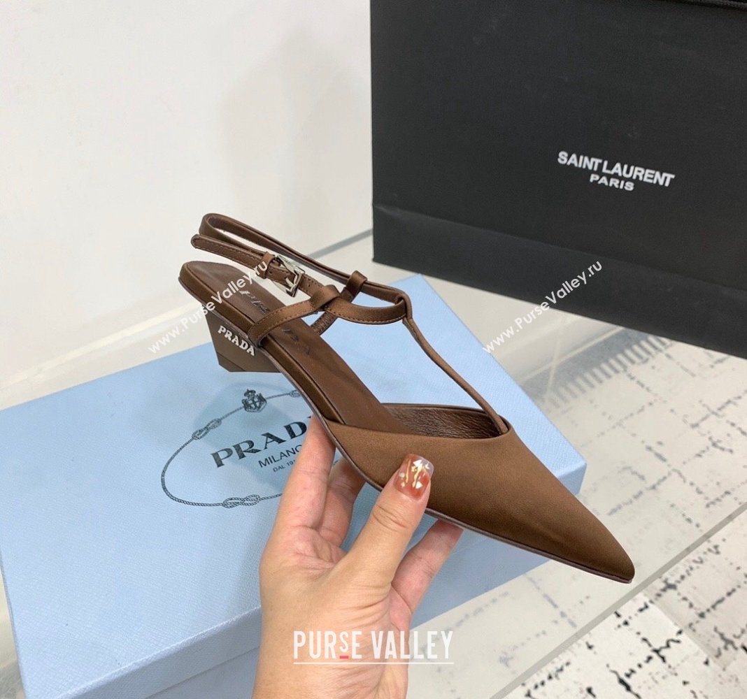 Prada Satin Slingback Pumps 3.5cm Brown 2024 0611 (KER-240611090)