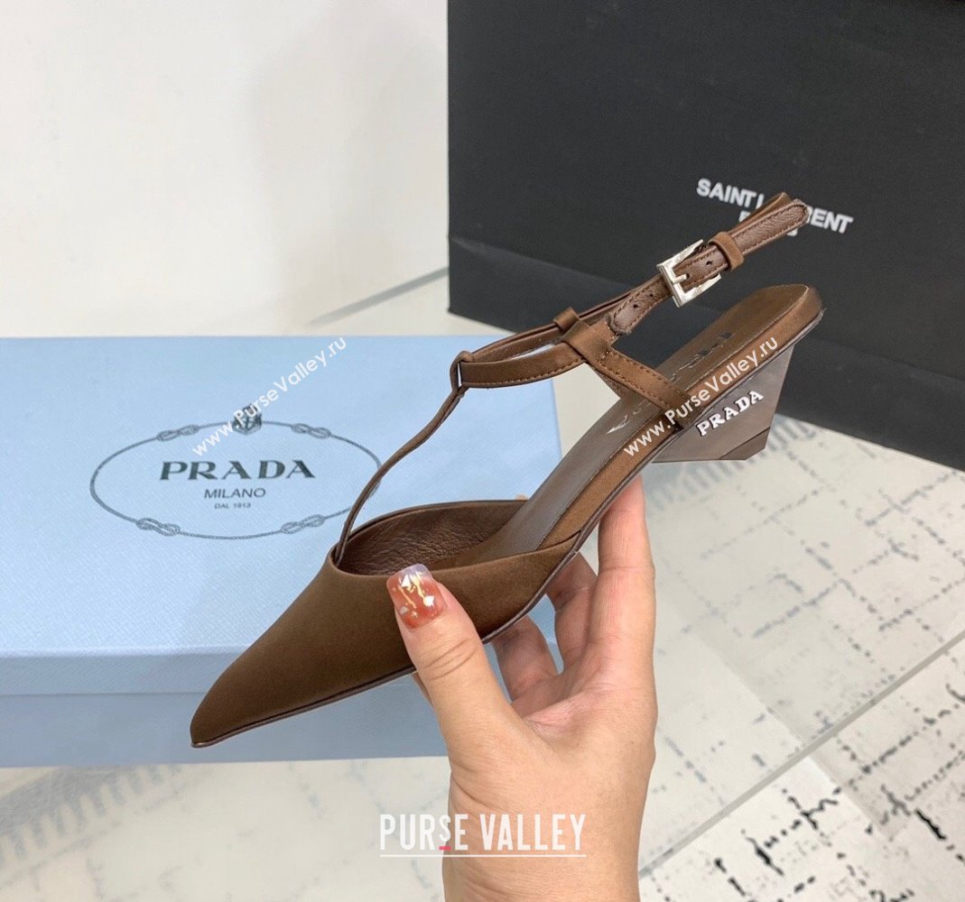 Prada Satin Slingback Pumps 3.5cm Brown 2024 0611 (KER-240611090)