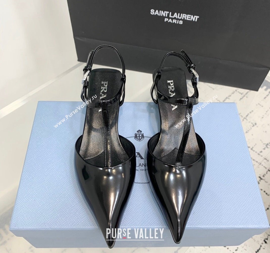 Prada Brushed leather Slingback Pumps 3.5cm Black 2024 0611 (KER-240611091)