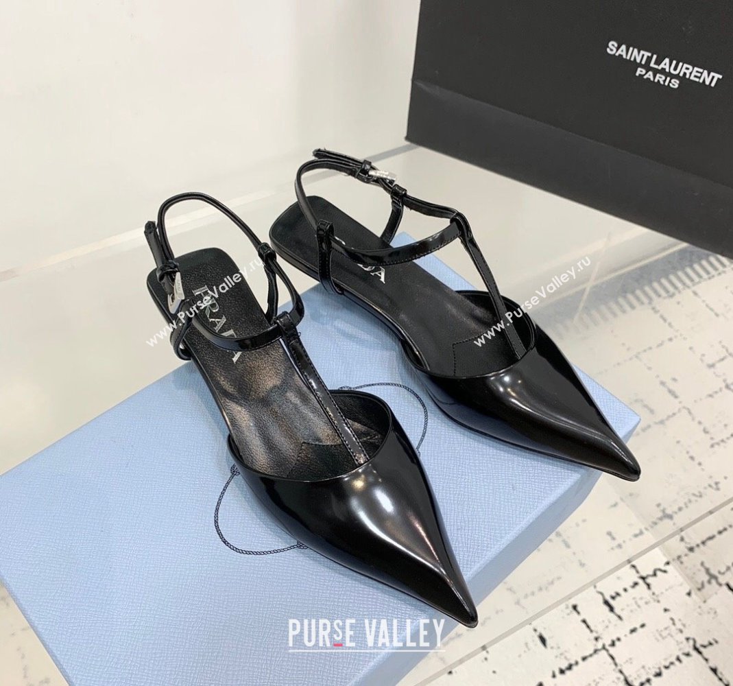 Prada Brushed leather Slingback Pumps 3.5cm Black 2024 0611 (KER-240611091)