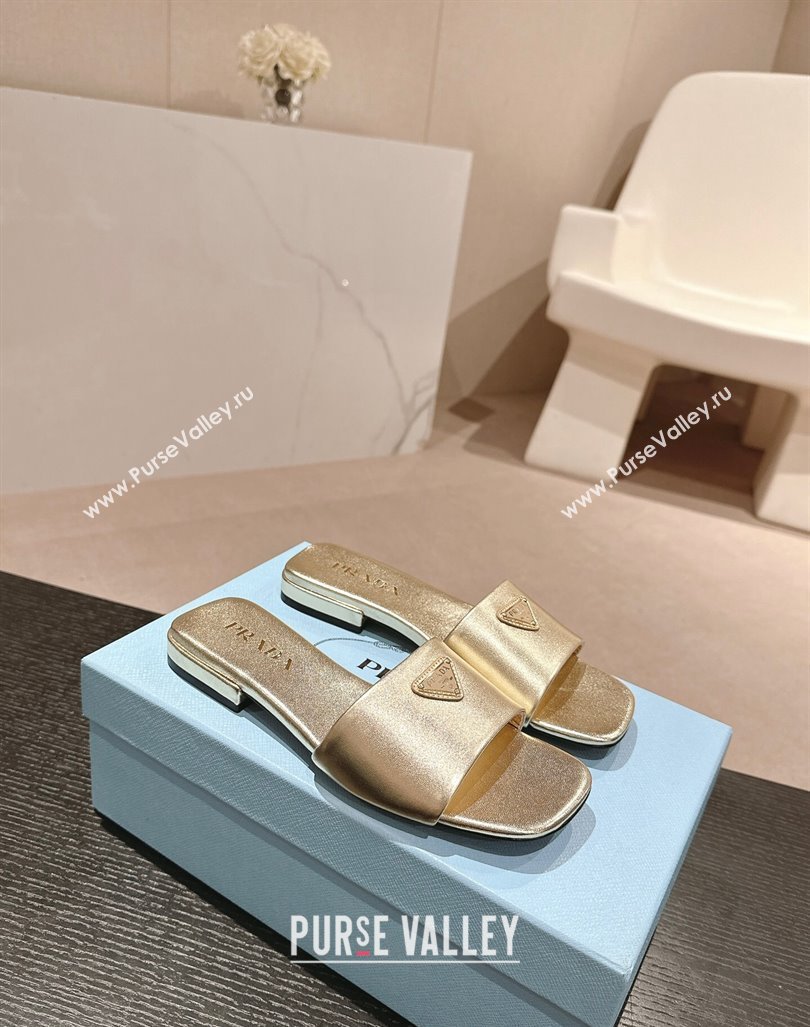 Prada Saffiano Leather Flat Slides Sandal Gold 2024 061101 (MD-240611080)