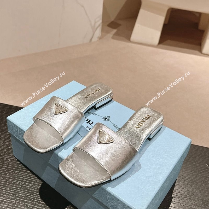 Prada Saffiano Leather Flat Slides Sandal Silver 2024 061101 (MD-240611079)