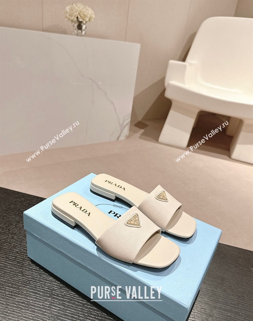 Prada Saffiano Leather Flat Slides Sandal Pale Nude 2024 061101 (MD-240611081)