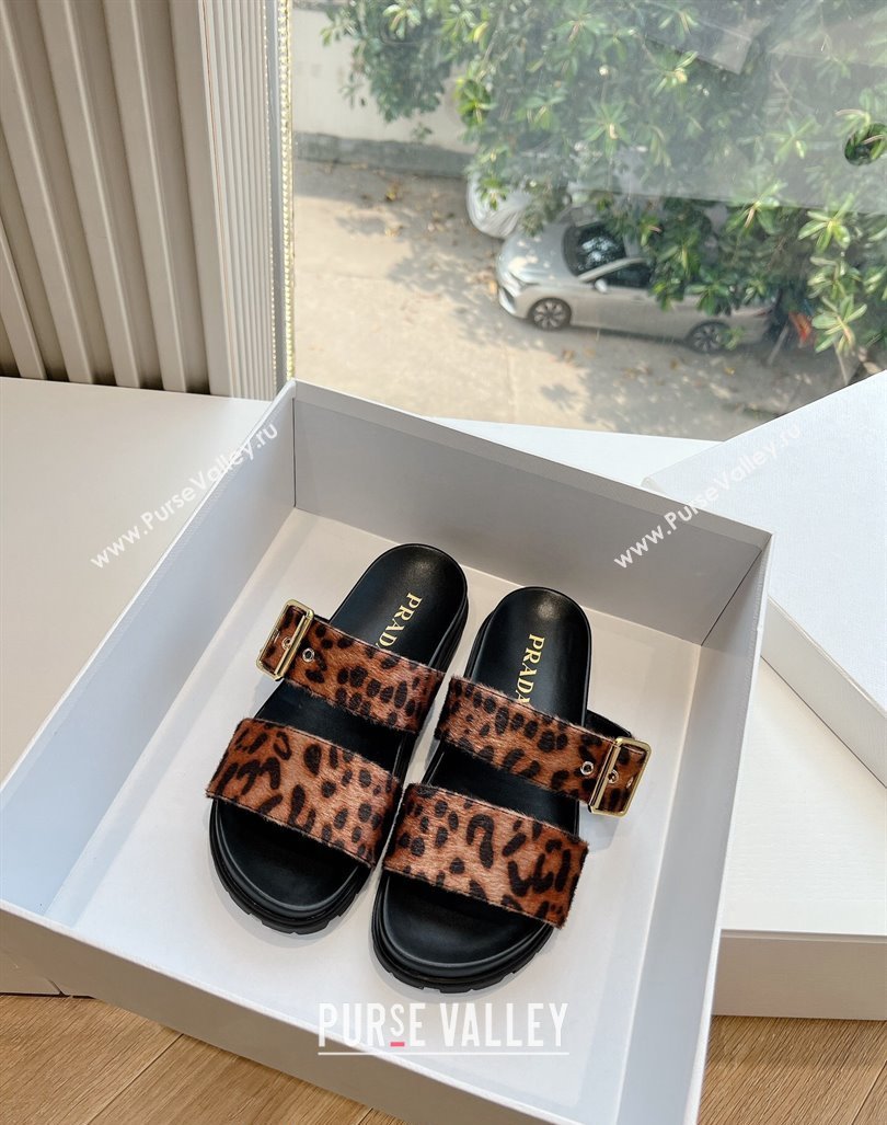 Prada Animal Print Flat Slides Sandal with Buckle 2024 0611 (KL-240611096)