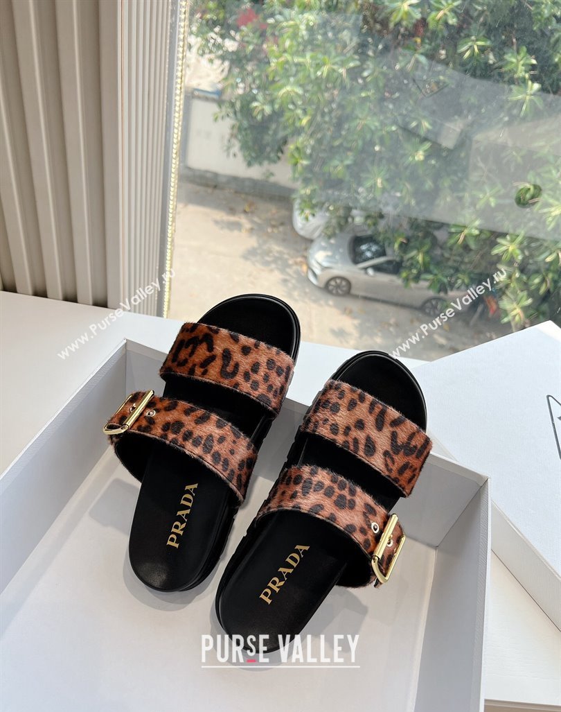 Prada Animal Print Flat Slides Sandal with Buckle 2024 0611 (KL-240611096)