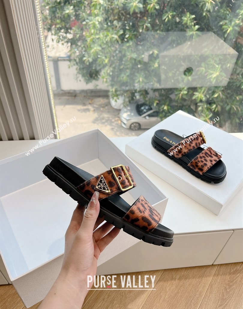 Prada Animal Print Flat Slides Sandal with Buckle 2024 0611 (KL-240611096)