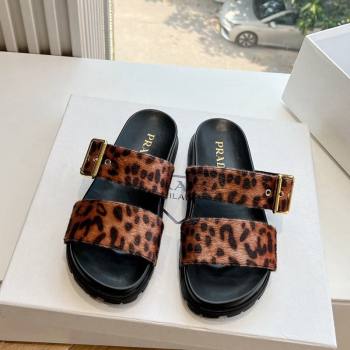 Prada Animal Print Flat Slides Sandal with Buckle 2024 0611 (KL-240611096)