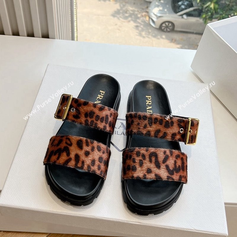 Prada Animal Print Flat Slides Sandal with Buckle 2024 0611 (KL-240611096)