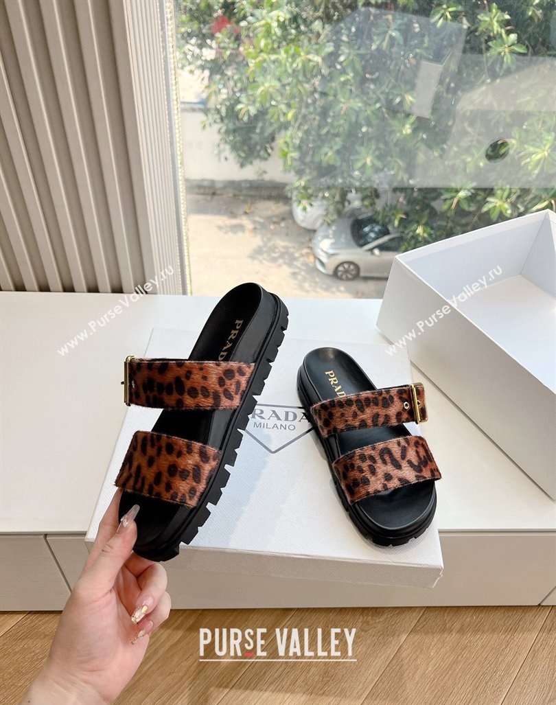 Prada Animal Print Flat Slides Sandal with Buckle 2024 0611 (KL-240611096)