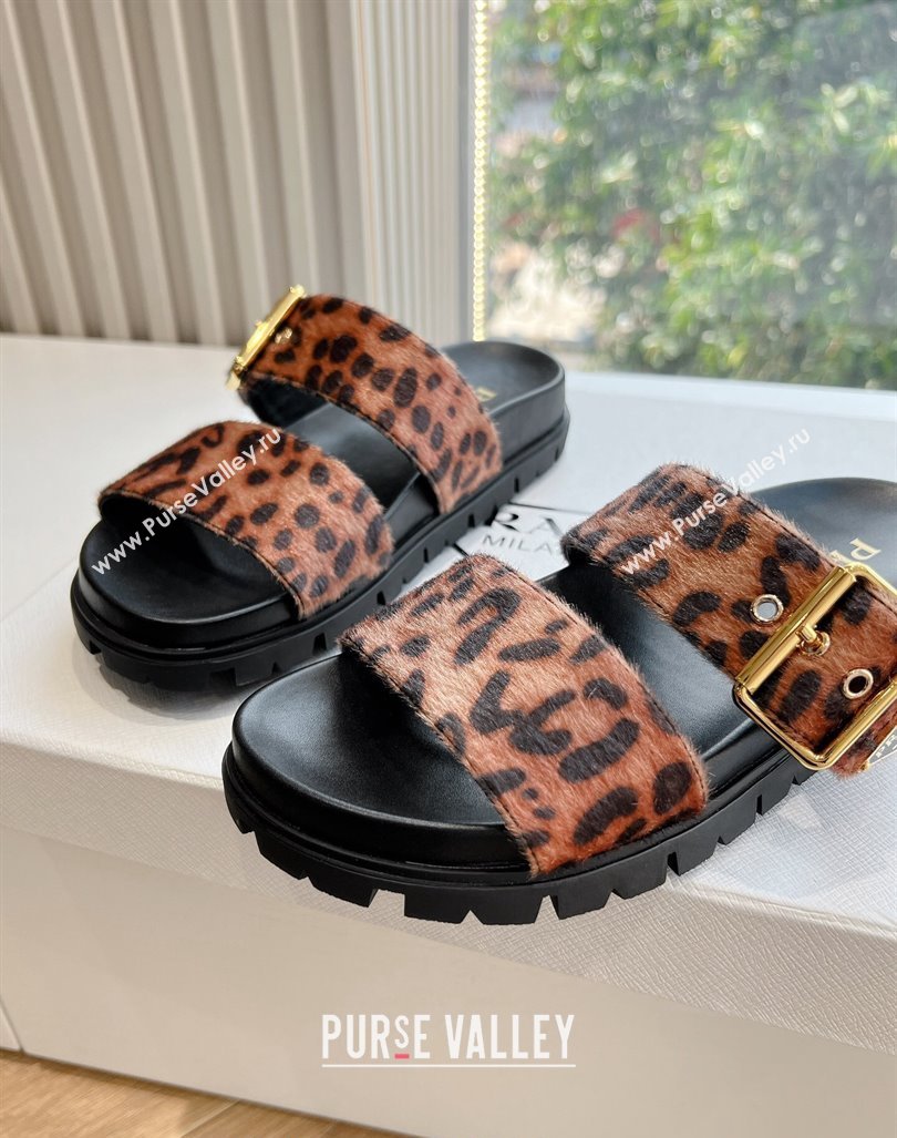 Prada Animal Print Flat Slides Sandal with Buckle 2024 0611 (KL-240611096)