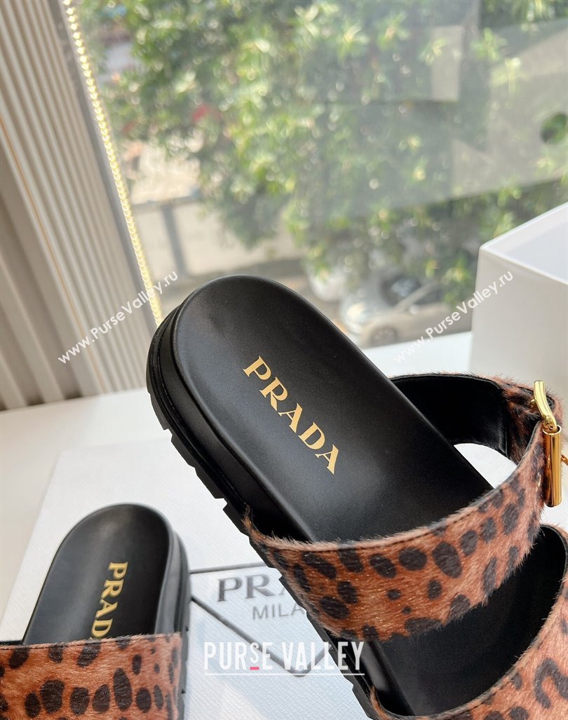 Prada Animal Print Flat Slides Sandal with Buckle 2024 0611 (KL-240611096)