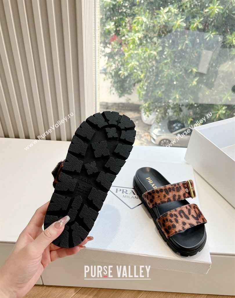 Prada Animal Print Flat Slides Sandal with Buckle 2024 0611 (KL-240611096)