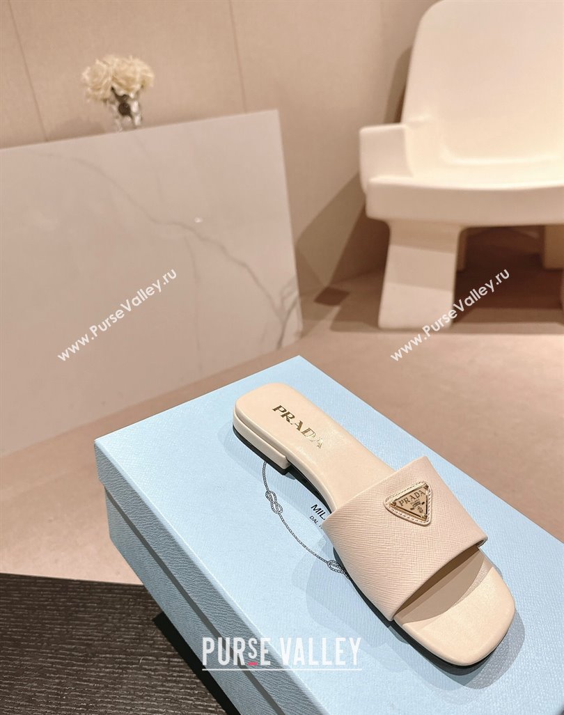 Prada Saffiano Leather Flat Slides Sandal Pale Nude 2024 061101 (MD-240611081)