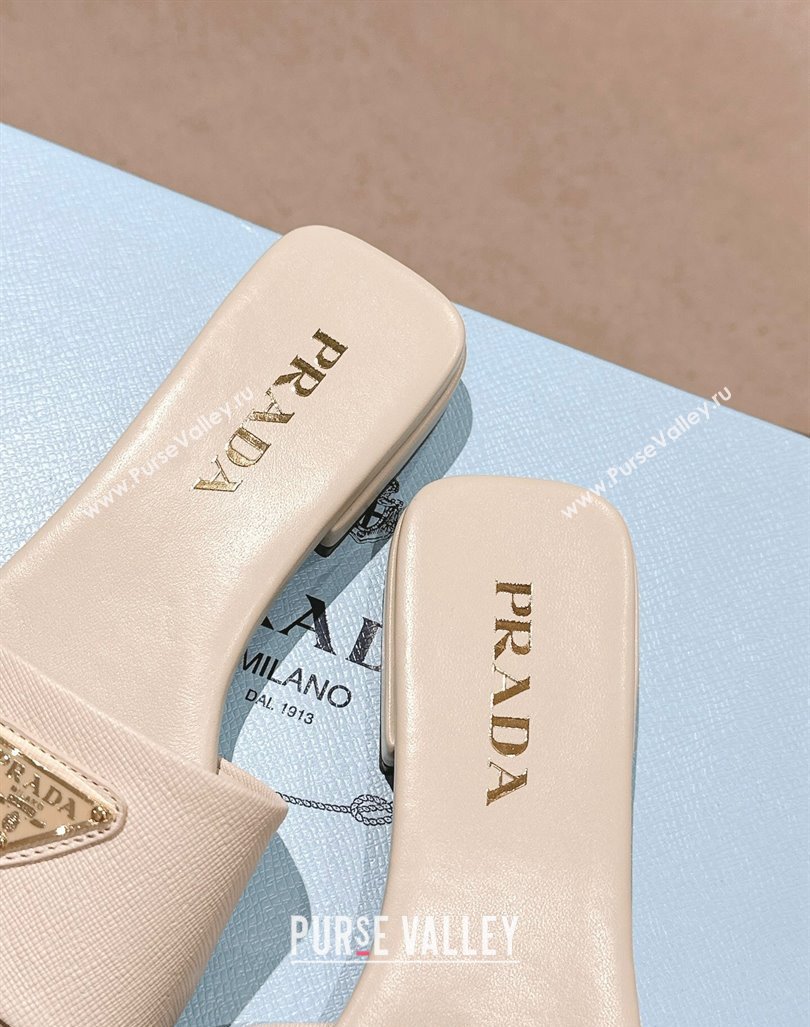 Prada Saffiano Leather Flat Slides Sandal Pale Nude 2024 061101 (MD-240611081)